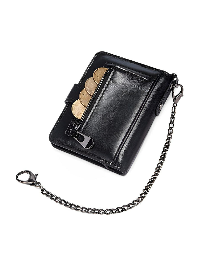 Portefeuille homme cuir véritable, protection RFID, compact, avec chaîne de sécurité, modèle Romaric - Porte - feuille - Noir