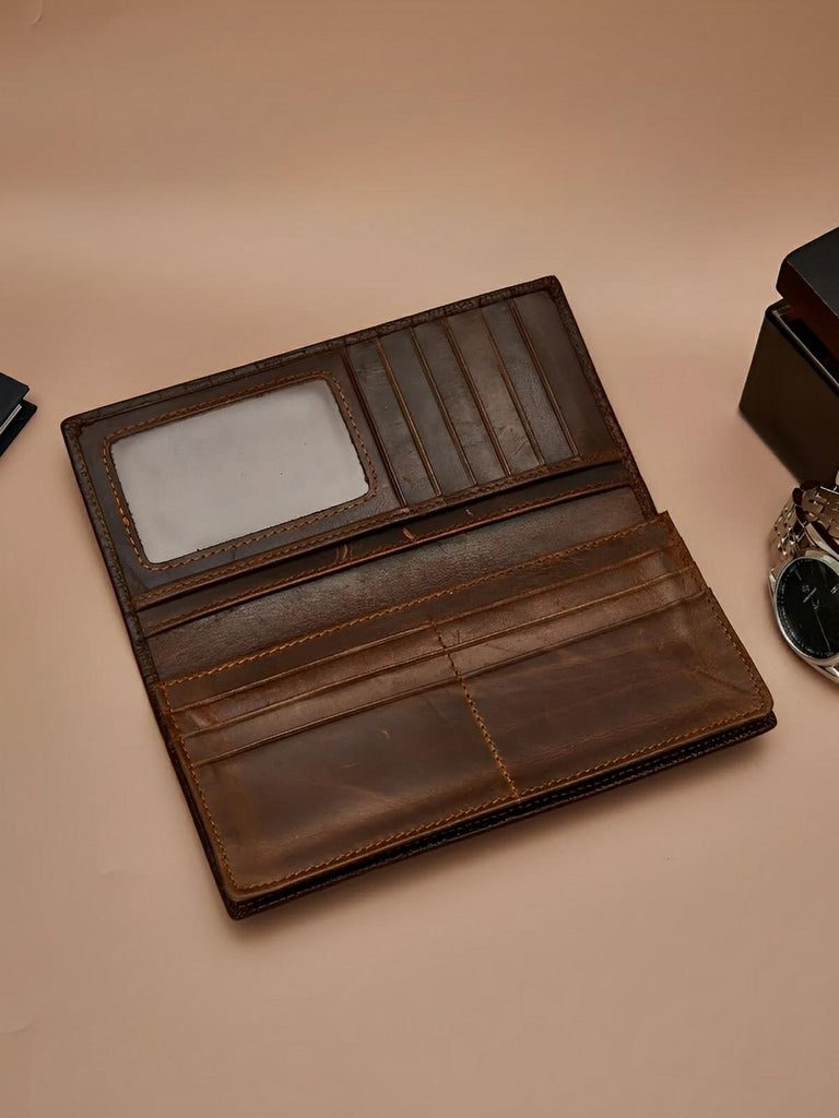 Portefeuille long cuir homme, texture crocodile, grande capacité, compartiments cartes et billets, modèle Sobek - Porte - feuille - Café