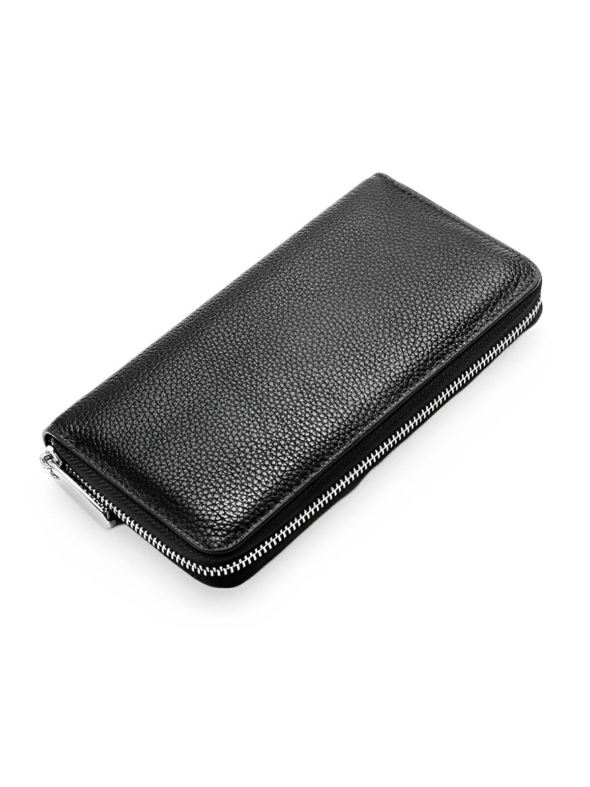 Portefeuille long en cuir, grande capacité, fermeture zippée, compartiments multiples, rangement cartes et billets, design élégant, modèle Dominique - Porte - feuille - Noir
