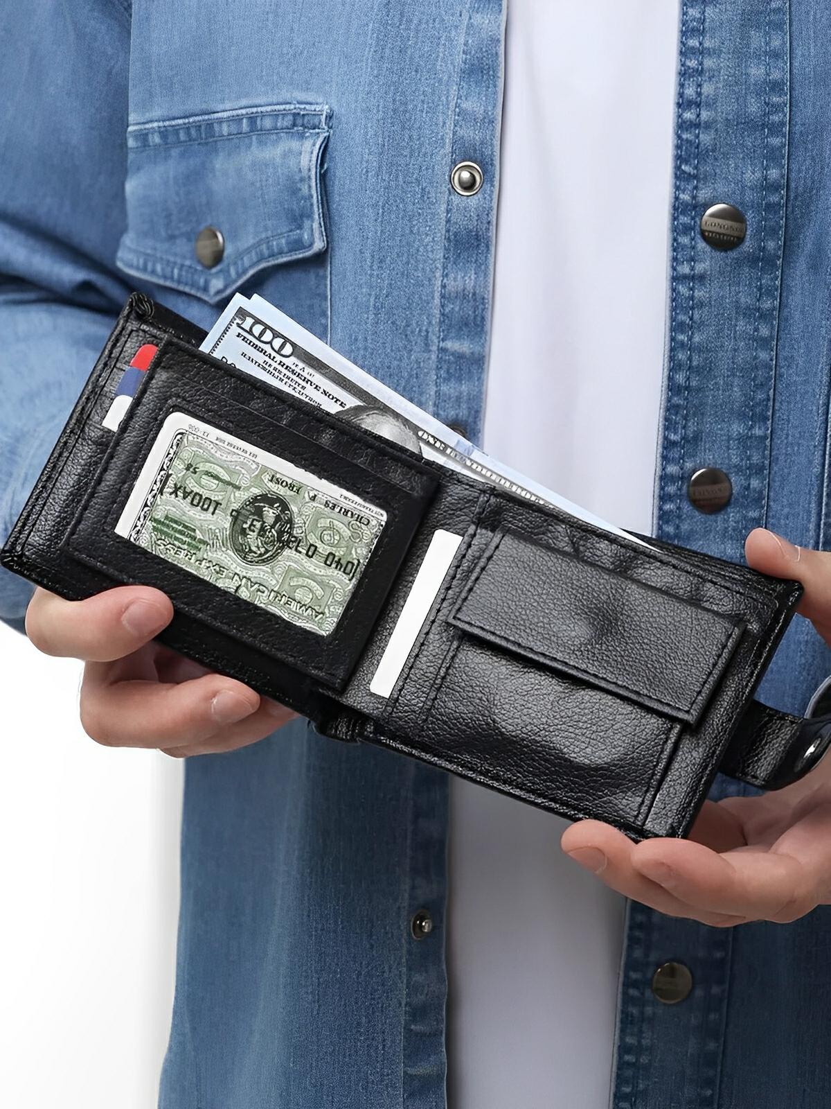 Portefeuille pour homme en simili vegan, fermeture à bouton, format compact, grande capacité, modèle Raoul - Porte - feuille - Noir