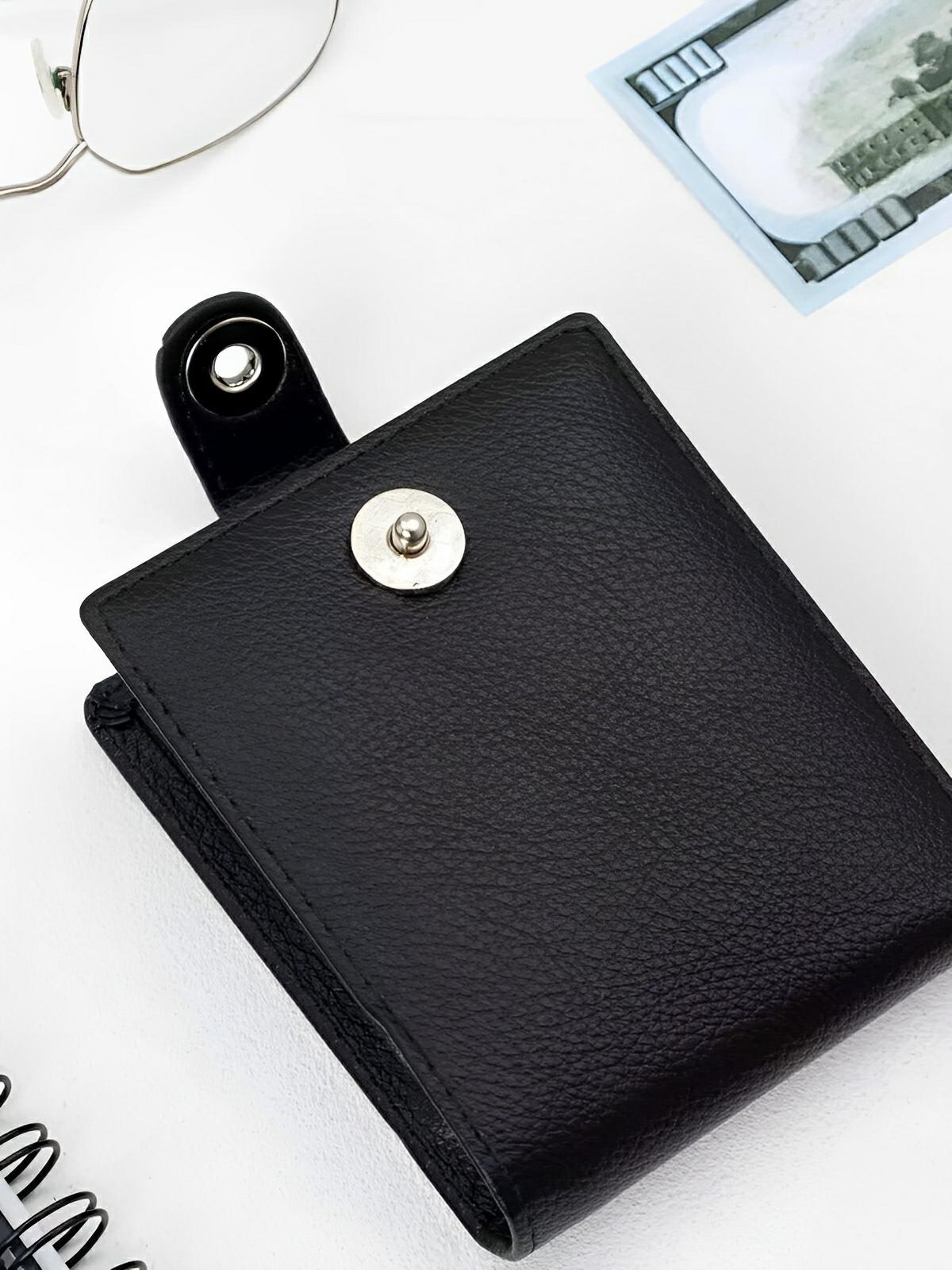 Portefeuille pour homme en simili vegan, fermeture à bouton, format compact, grande capacité, modèle Raoul - Porte - feuille - Noir