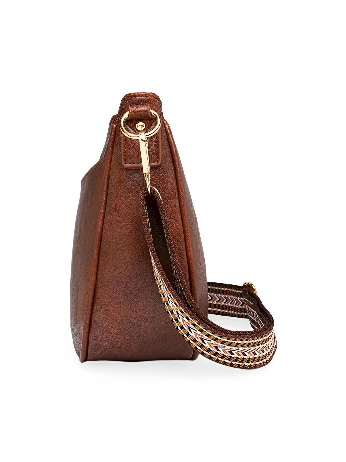 Sac à bandoulière femme, grand format, design rétro, simili vegan, sangle tressée, modèle Tiffany - Sac Bandoulière - Camel