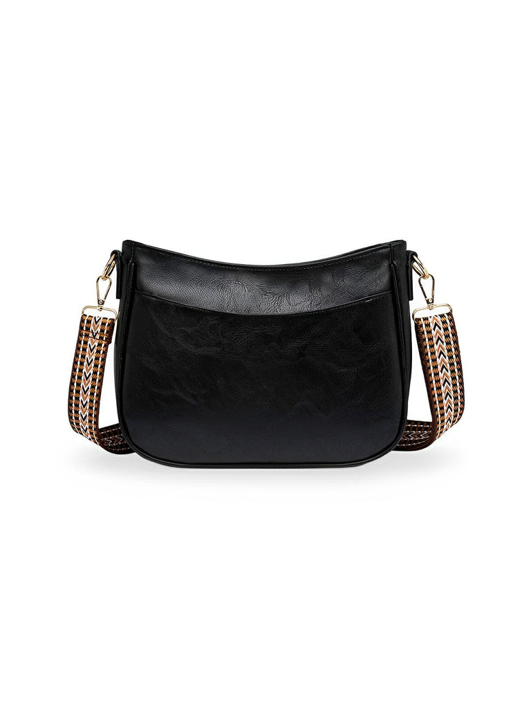 Sac à bandoulière femme, grand format, design rétro, simili vegan, sangle tressée, modèle Tiffany - Sac Bandoulière - Noir