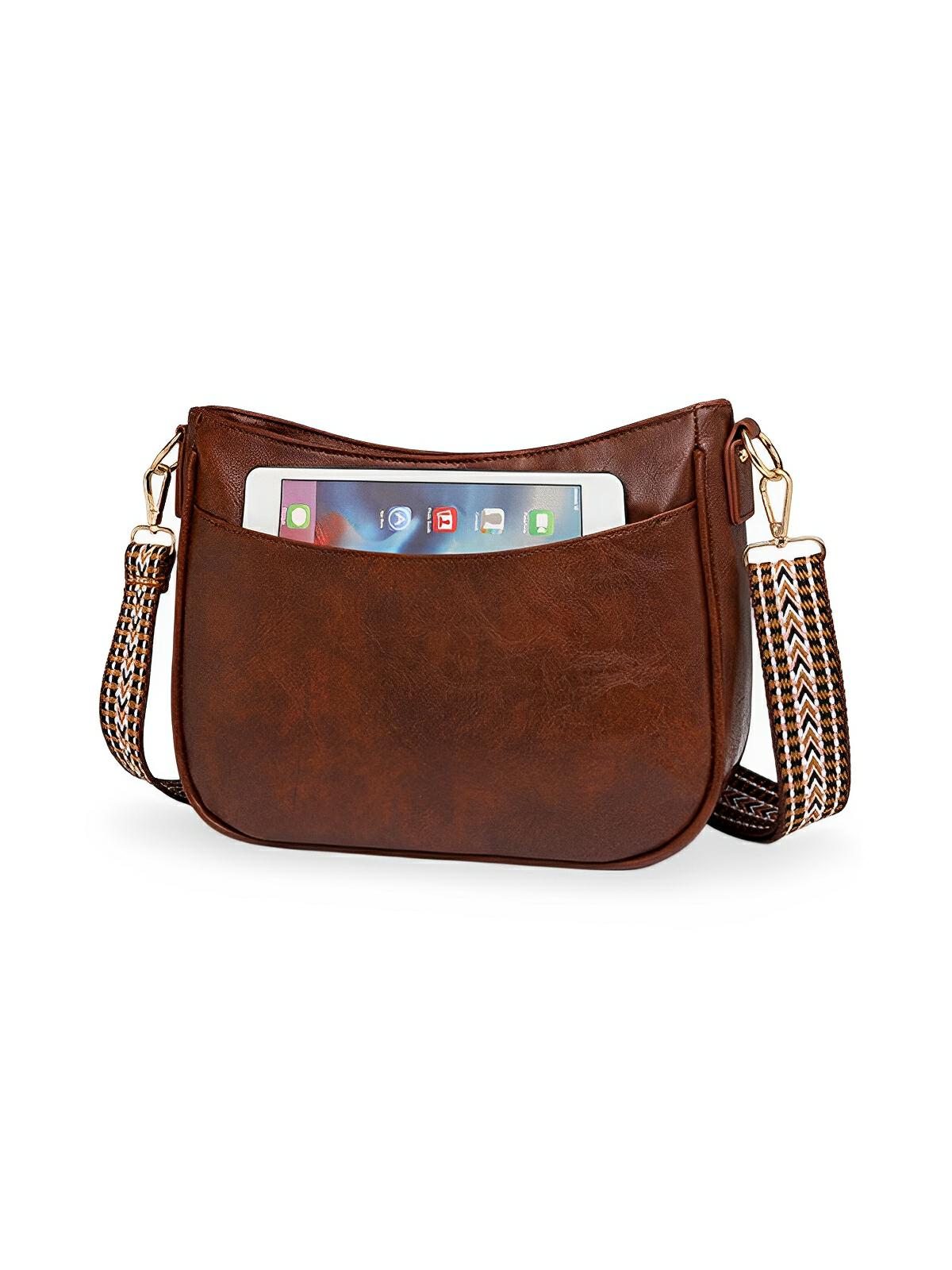 Sac à bandoulière femme, grand format, design rétro, simili vegan, sangle tressée, modèle Tiffany - Sac Bandoulière - Camel