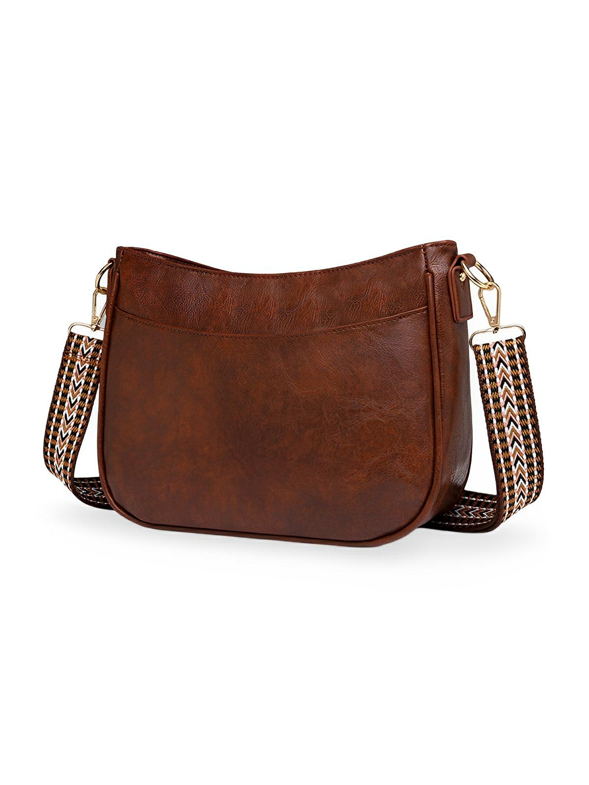 Sac à bandoulière femme, grand format, design rétro, simili vegan, sangle tressée, modèle Tiffany - Sac Bandoulière - Camel