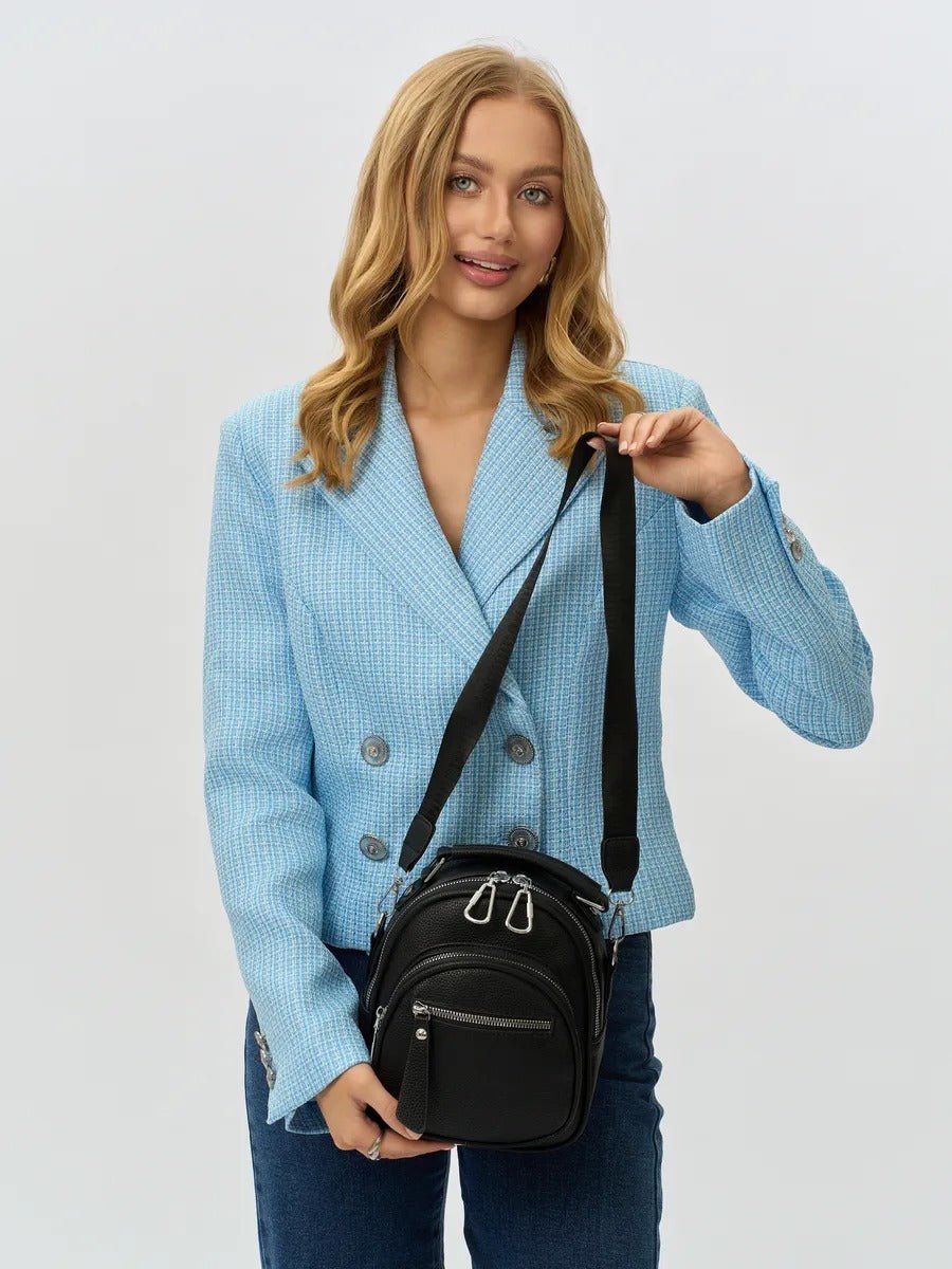 Sac à dos compact femme, sac trois positions, sac à main urbain, petit sac multifonction, sac à bandoulière, modèle Melitine - Sac à dos - Noir