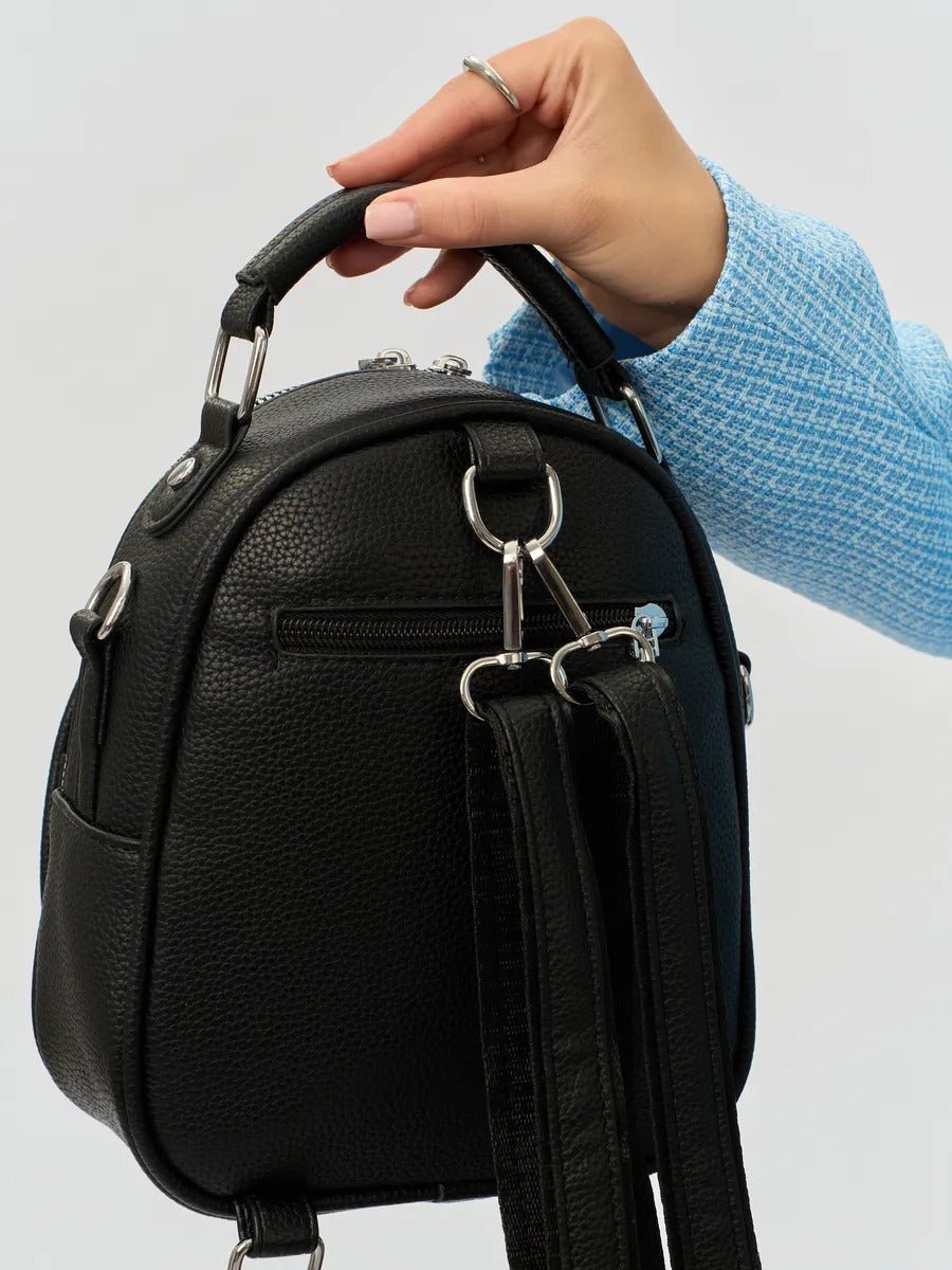 Sac à dos compact femme, sac trois positions, sac à main urbain, petit sac multifonction, sac à bandoulière, modèle Melitine - Sac à dos - Noir