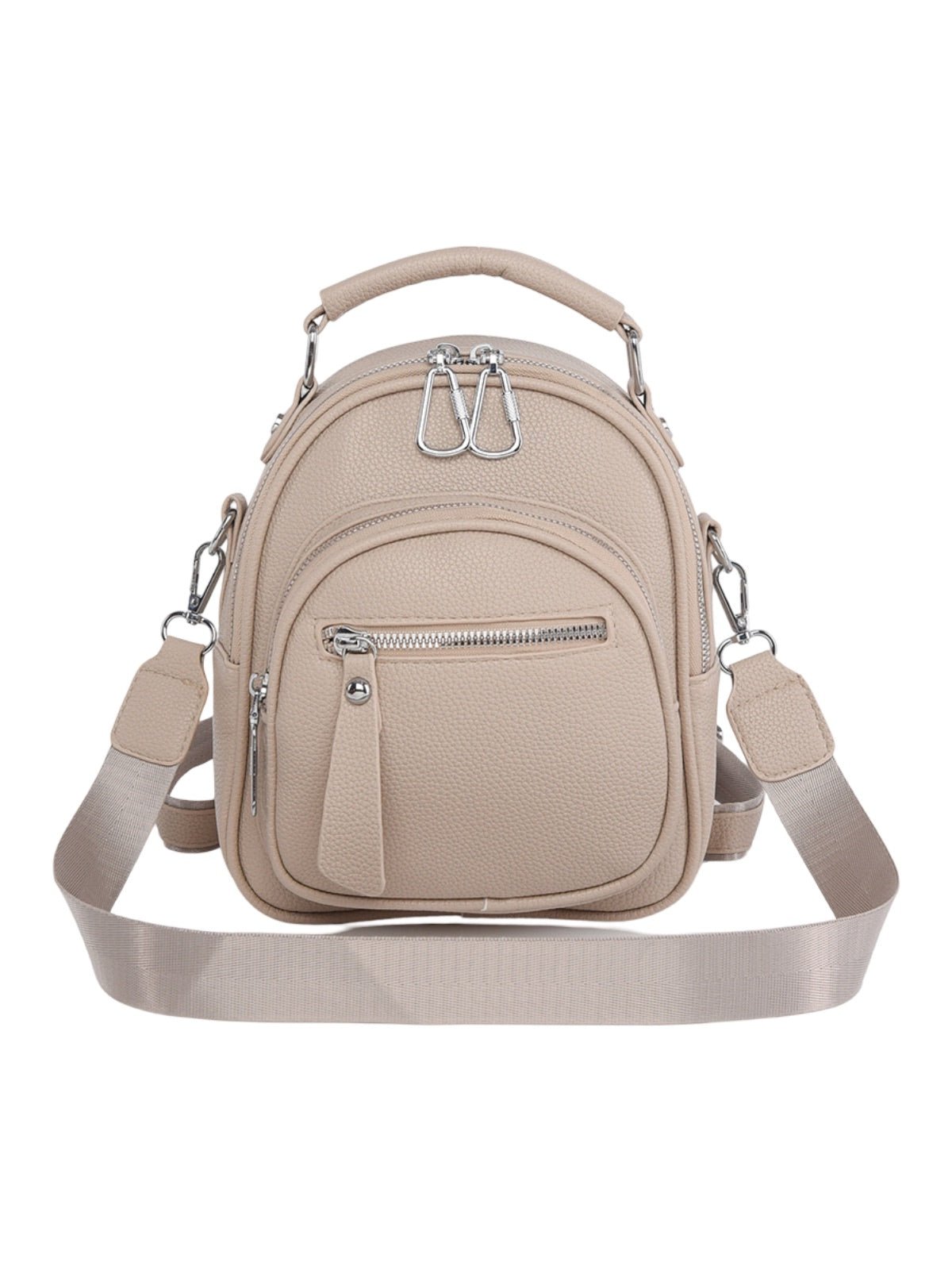 Sac à dos compact femme, sac trois positions, sac à main urbain, petit sac multifonction, sac à bandoulière, modèle Melitine - Sac à dos - Beige
