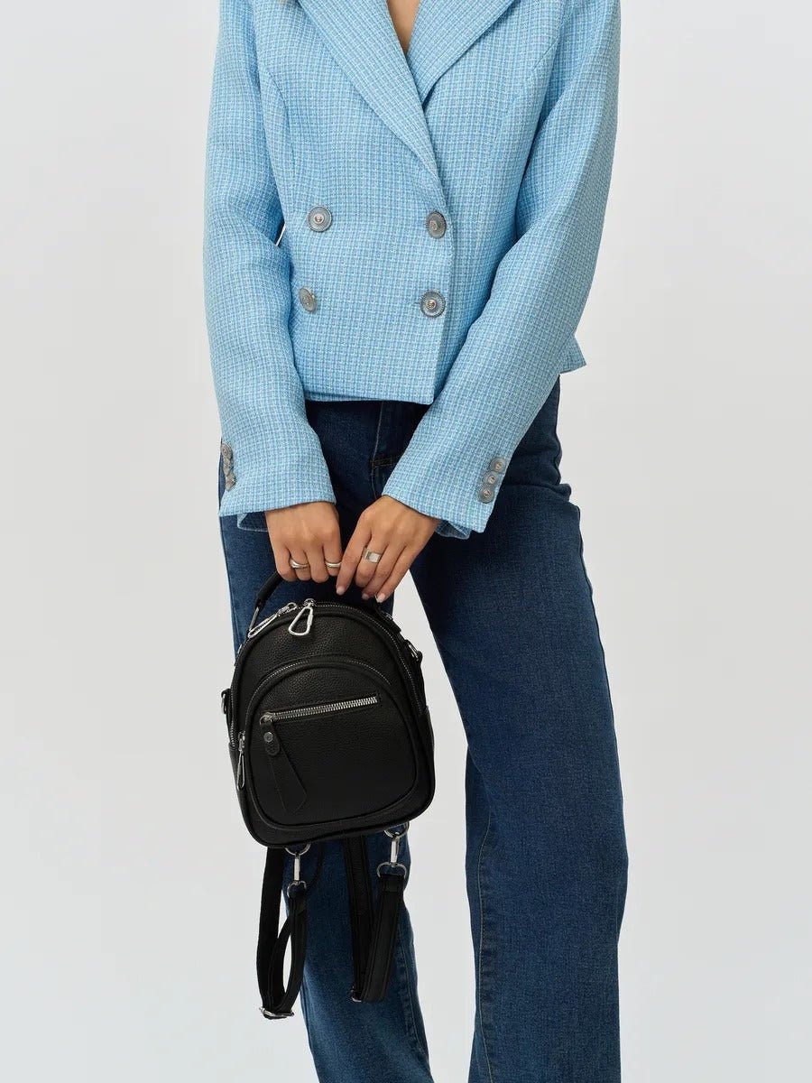 Sac à dos compact femme, sac trois positions, sac à main urbain, petit sac multifonction, sac à bandoulière, modèle Melitine - Sac à dos - Noir