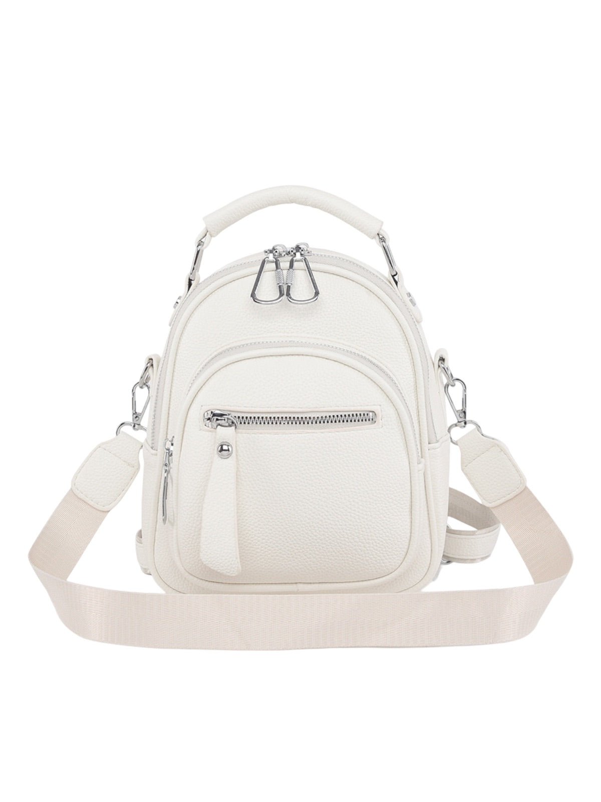 Sac à dos compact femme, sac trois positions, sac à main urbain, petit sac multifonction, sac à bandoulière, modèle Melitine - Sac à dos - Blanc