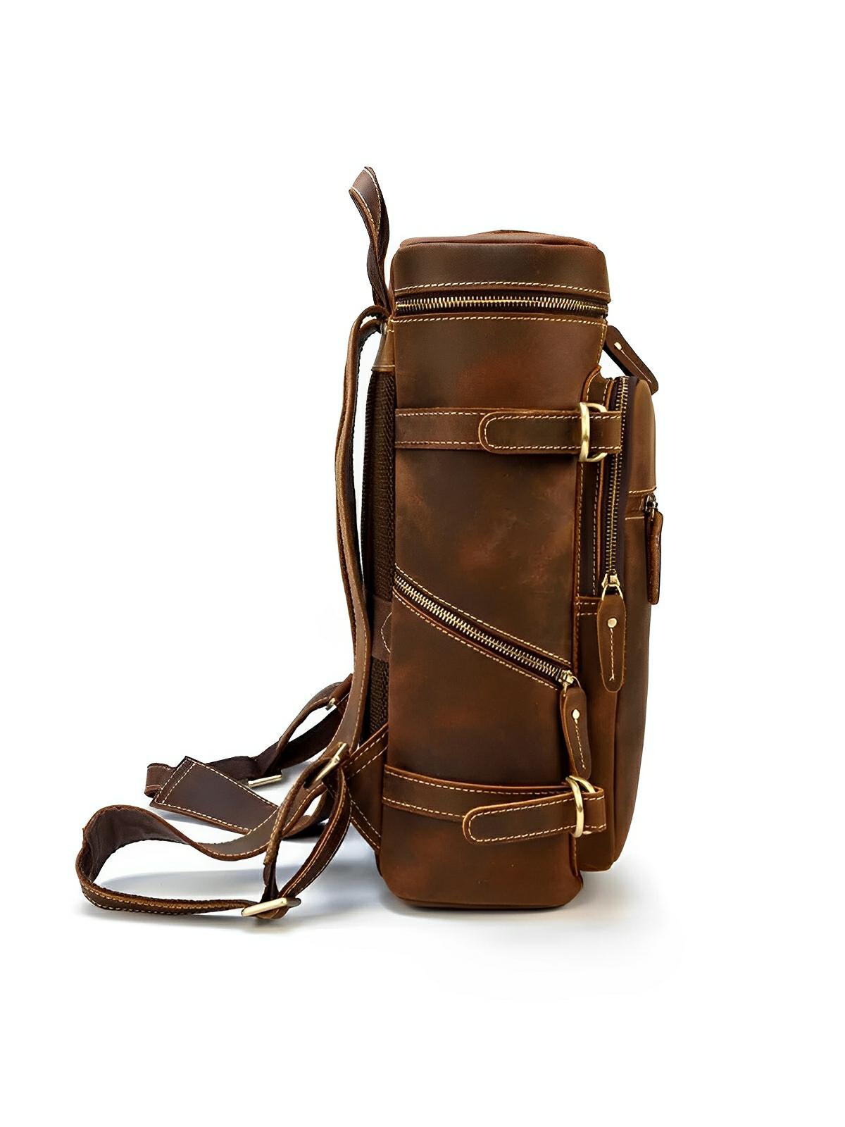Sac à dos cuir, à nombreuses poches, pour un usage quotidien, modèle Rosaire - Sac à dos - Marron