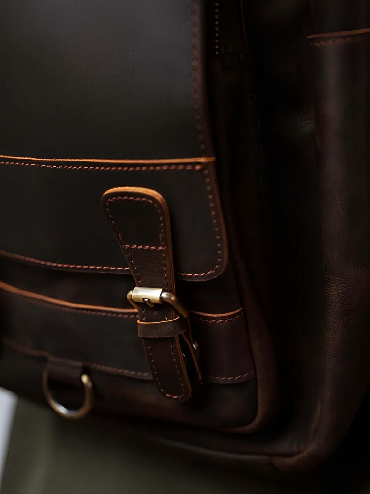 Sac à dos cuir, format cartable rétro, modèle Naissant - Sac à dos - Café