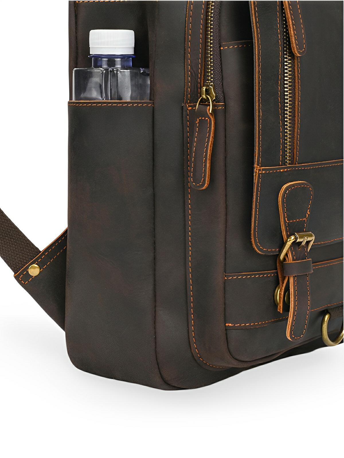 Sac à dos cuir, format cartable rétro, modèle Naissant - Sac à dos - Café