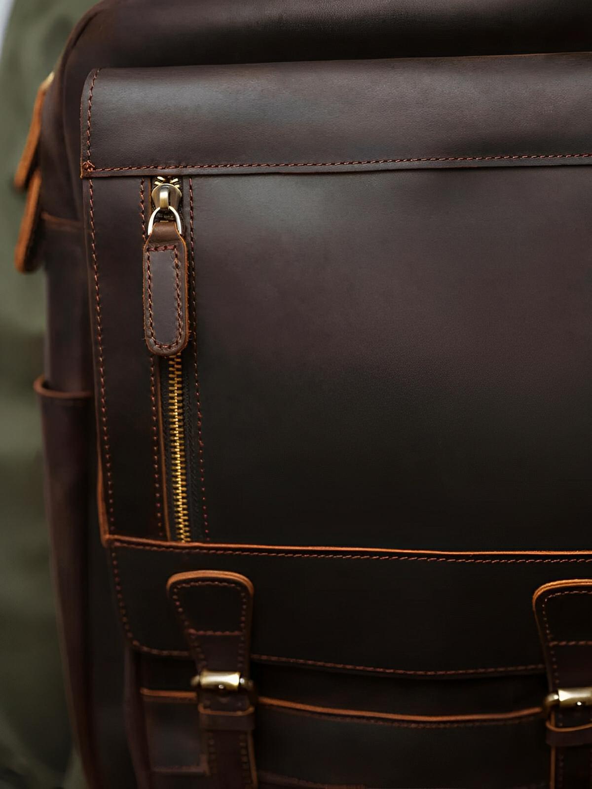 Sac à dos cuir, format cartable rétro, modèle Naissant - Sac à dos - Café