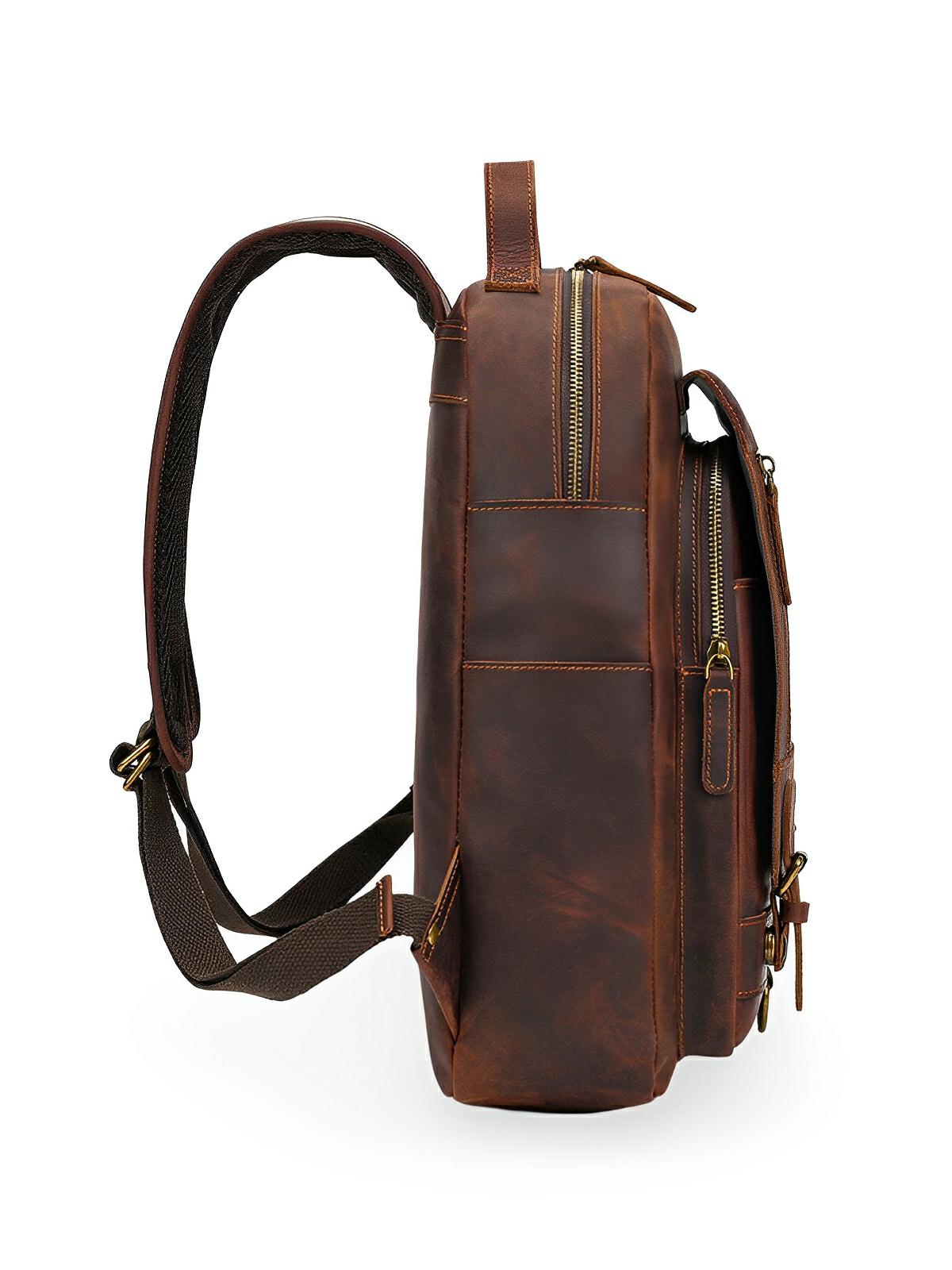 Sac à dos cuir, format cartable rétro, modèle Naissant - Sac à dos - Marron
