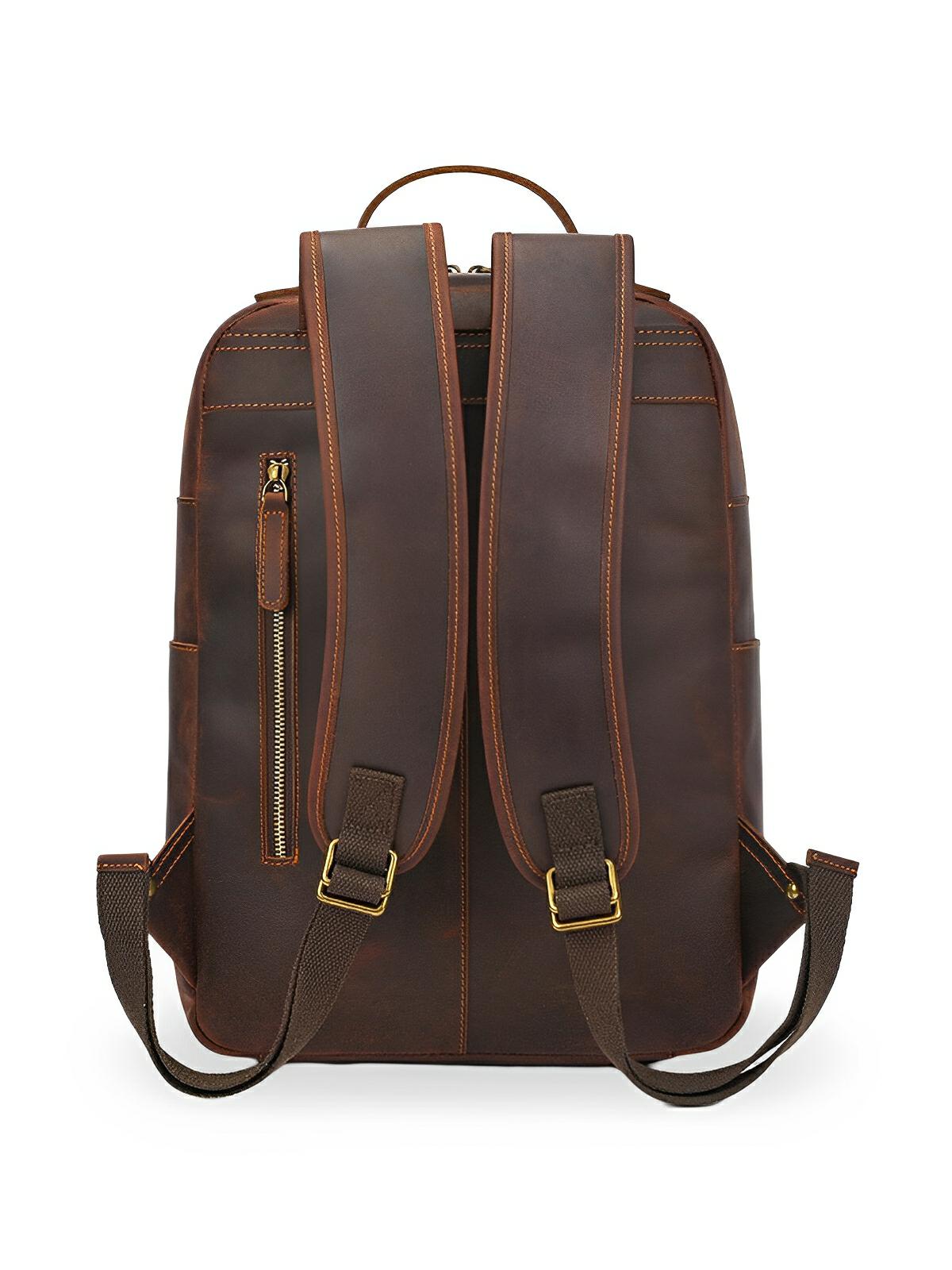 Sac à dos cuir, format cartable rétro, modèle Naissant - Sac à dos - Marron