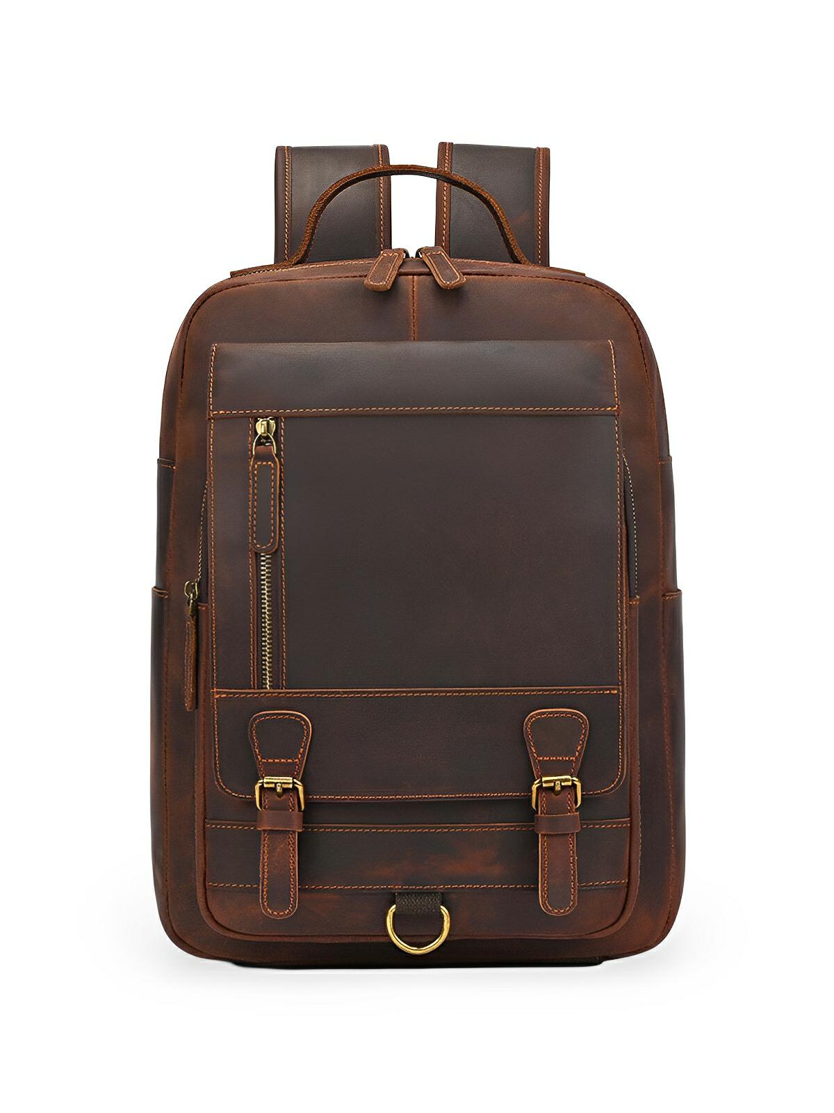 Sac à dos cuir, format cartable rétro, modèle Naissant - Sac à dos - Marron
