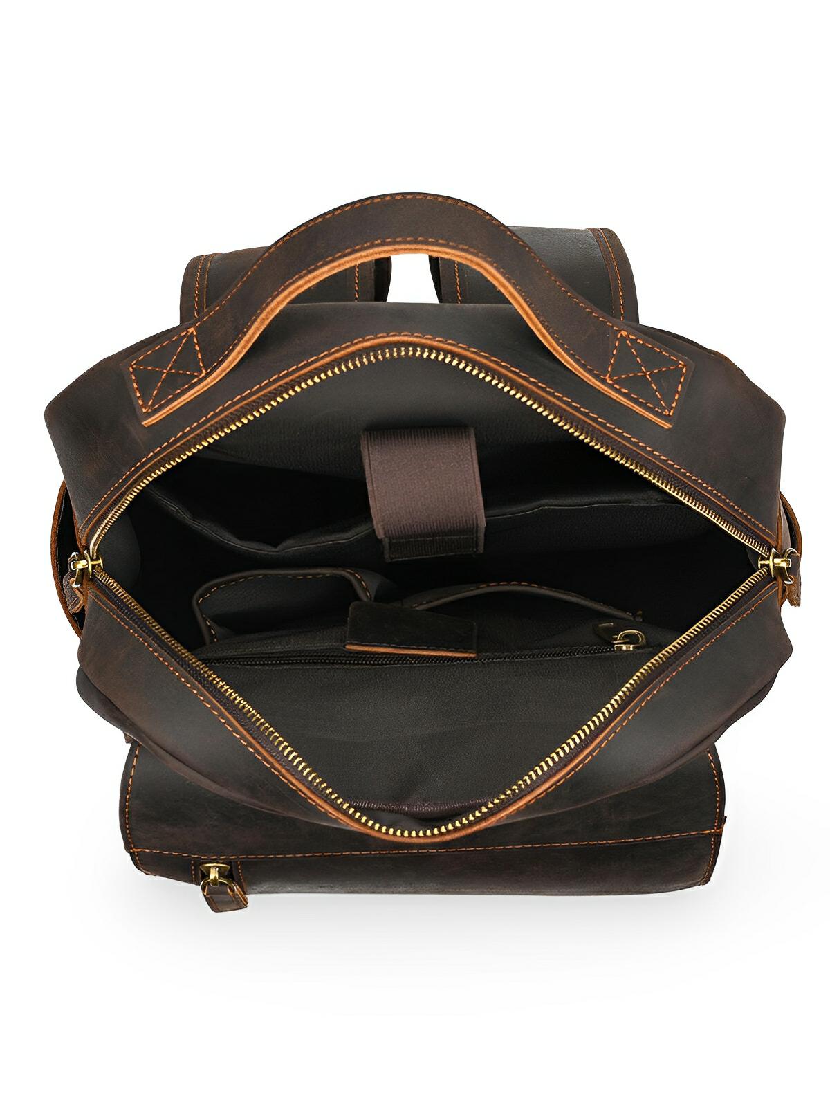 Sac à dos cuir, format cartable rétro, modèle Naissant - Sac à dos - Café
