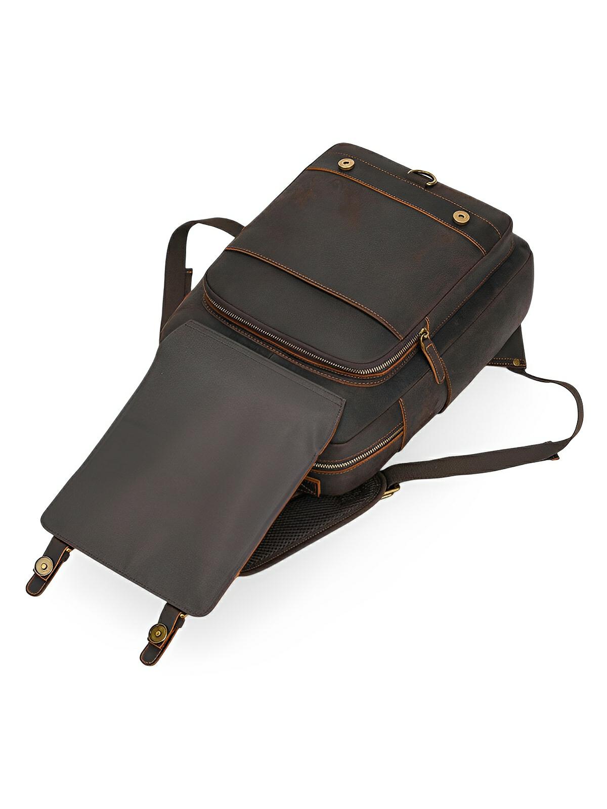 Sac à dos cuir, format cartable rétro, modèle Naissant - Sac à dos - Café