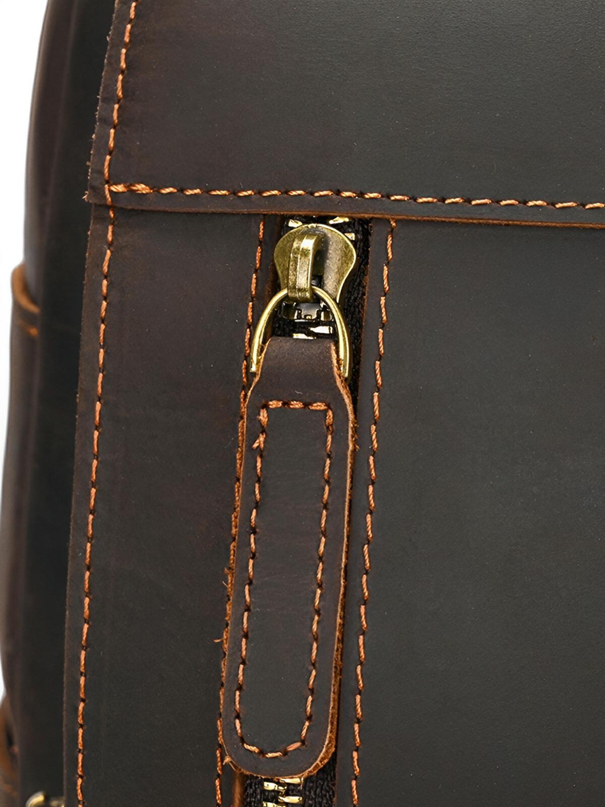 Sac à dos cuir, format cartable rétro, modèle Naissant - Sac à dos - Café