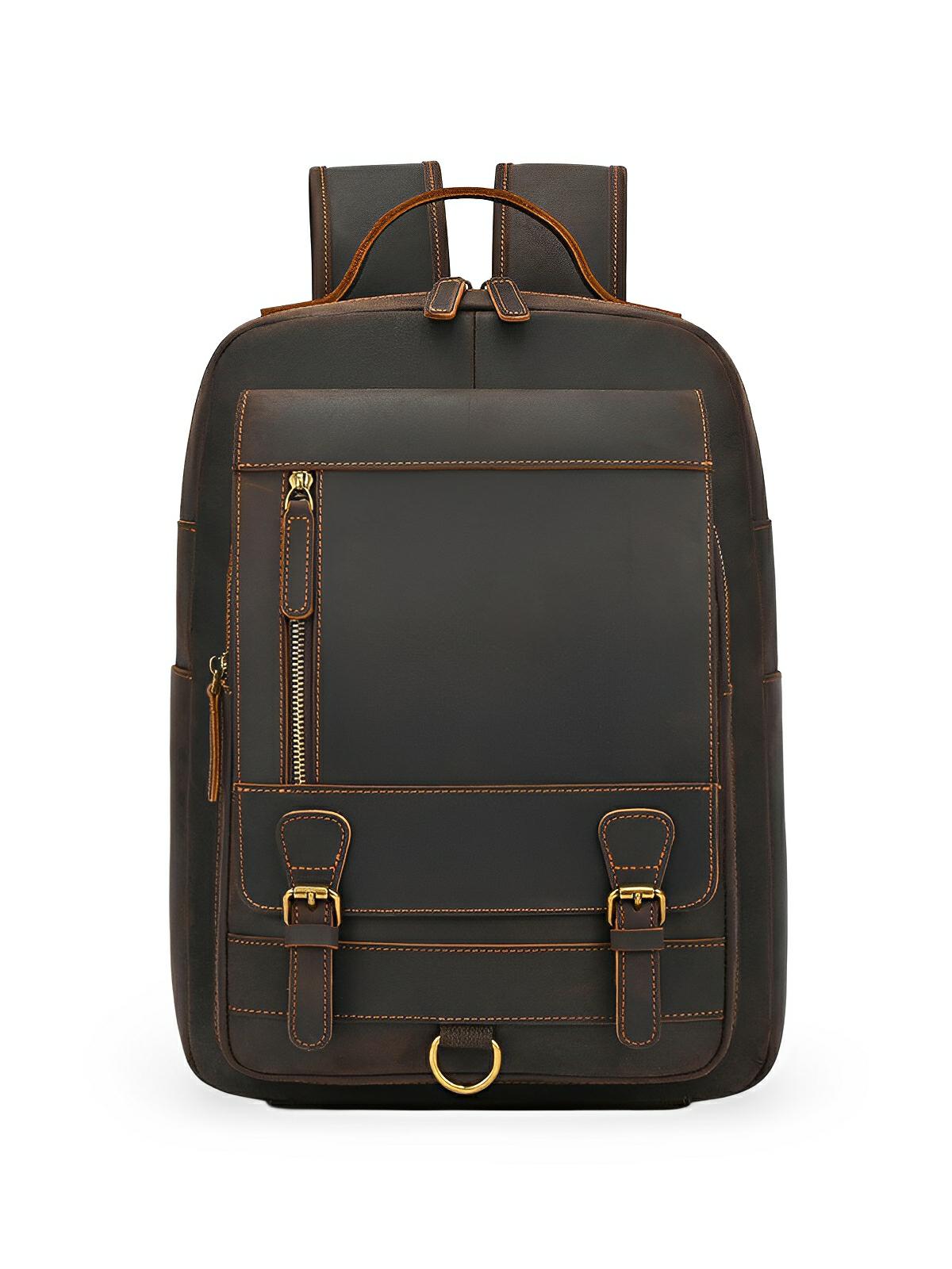 Sac à dos cuir, format cartable rétro, modèle Naissant - Sac à dos - Café