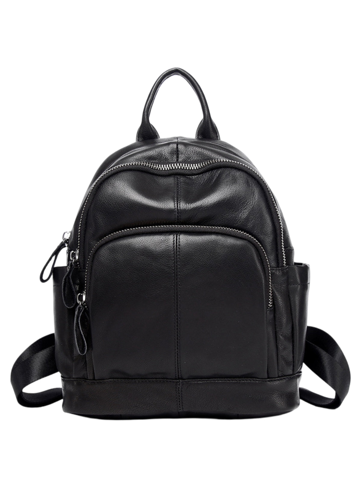 Sac à dos cuir noir femme, format compact, poches zippées, lanières réglables, design urbain, modèle Mana - Sac à dos - Noir