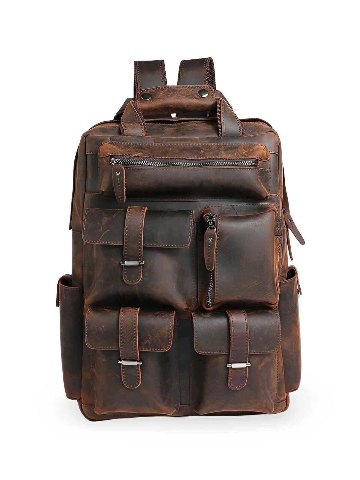 Sac à dos en cuir, multi - poches, ergonomique et spacieux, modèle Tancrède - Sac à dos - Café