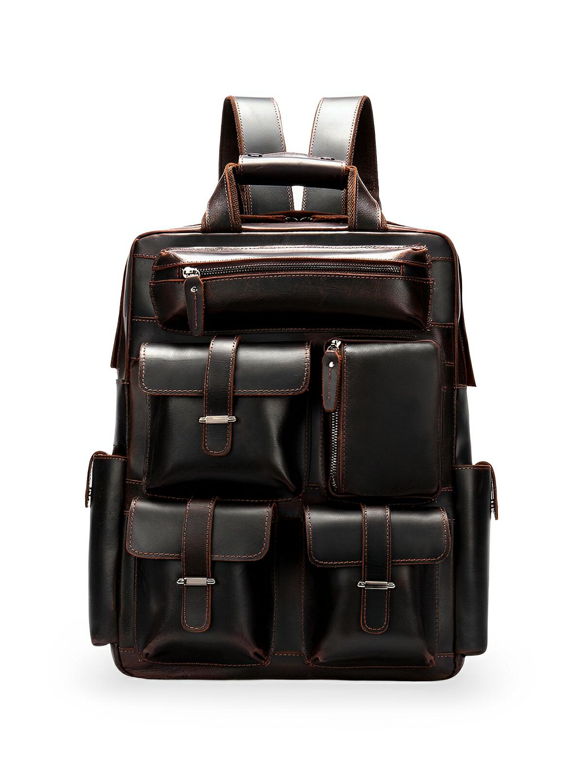 Sac à dos en cuir, multi - poches, ergonomique et spacieux, modèle Tancrède - Sac à dos - Noir