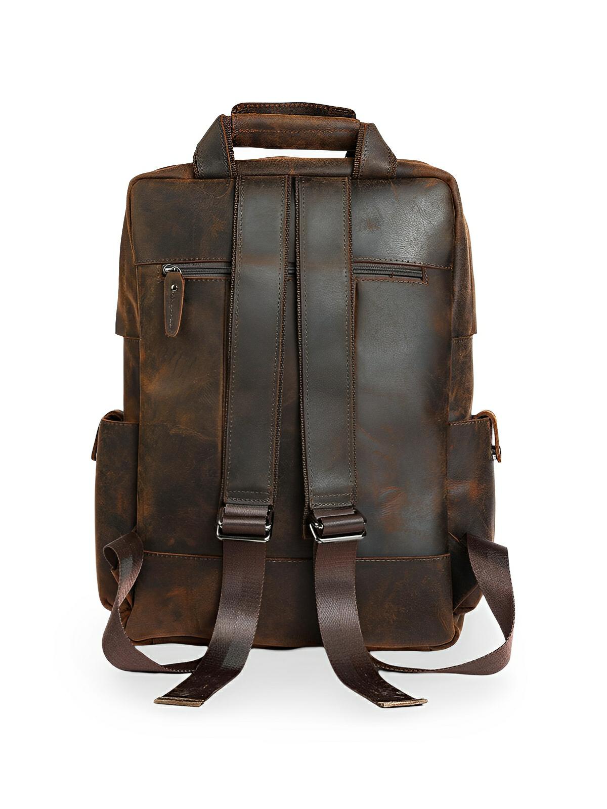 Sac à dos en cuir, multi - poches, ergonomique et spacieux, modèle Tancrède - Sac à dos - Café