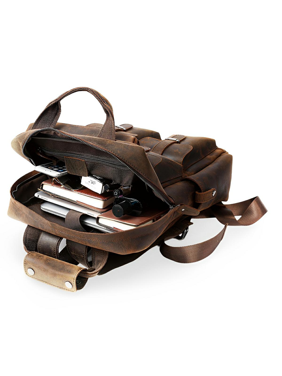Sac à dos en cuir, multi - poches, ergonomique et spacieux, modèle Tancrède - Sac à dos - Café