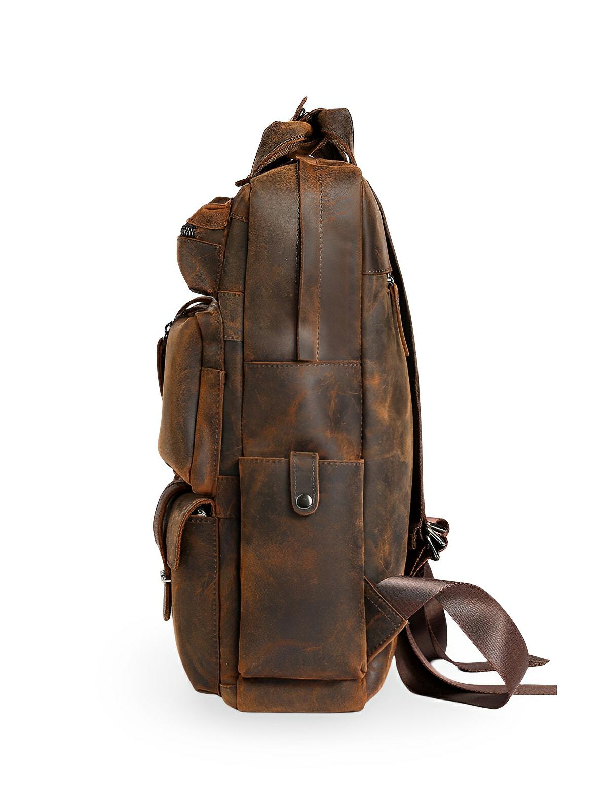 Sac à dos en cuir, multi - poches, ergonomique et spacieux, modèle Tancrède - Sac à dos - Café