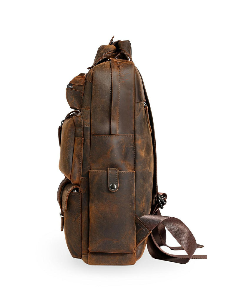 Sac à dos en cuir, multi - poches, ergonomique et spacieux, modèle Tancrède - Sac à dos - Café