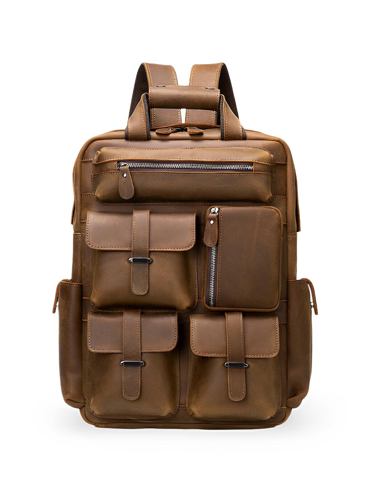 Sac à dos en cuir, multi - poches, ergonomique et spacieux, modèle Tancrède - Sac à dos - Marron