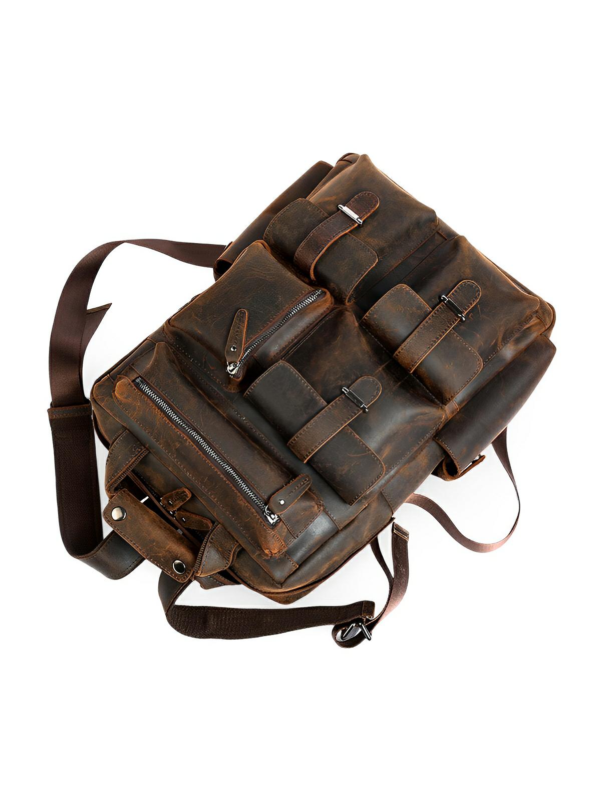 Sac à dos en cuir, multi - poches, ergonomique et spacieux, modèle Tancrède - Sac à dos - Café