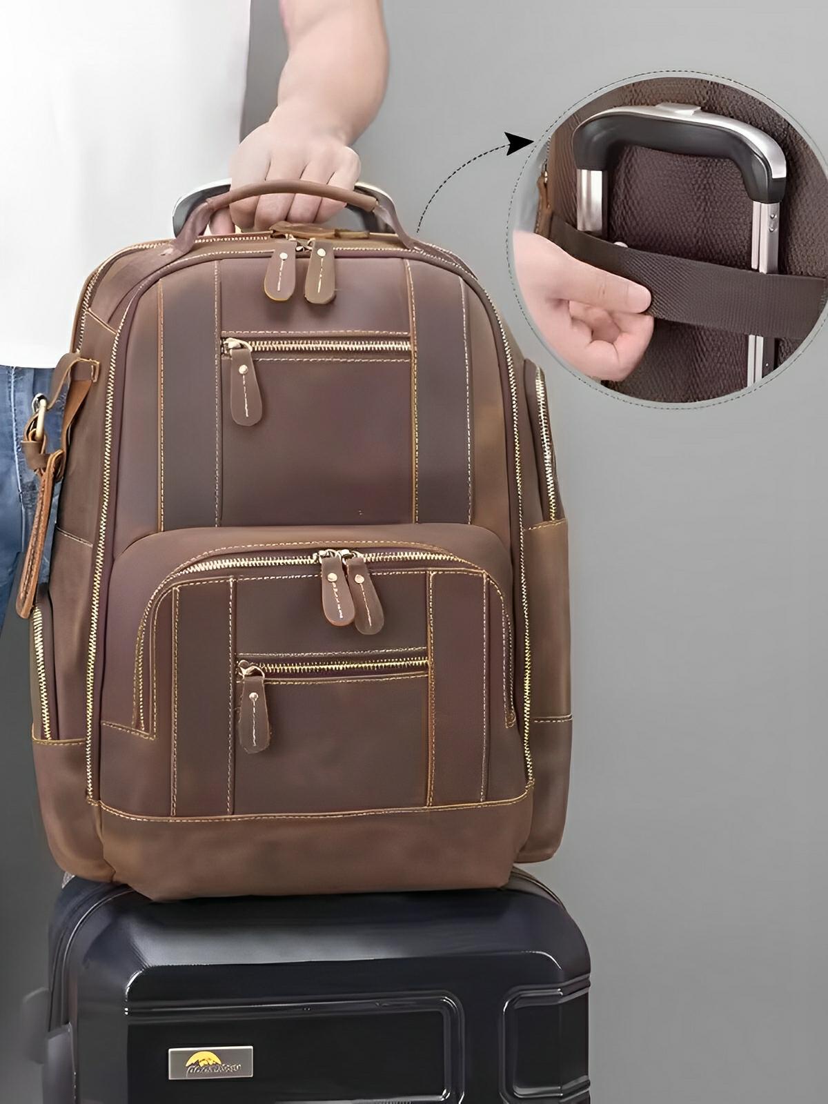 Sac à dos en cuir véritable au style vintage, à grande capacité, adapté au voyage, modèle Wilfrid - Sac à dos - Marron