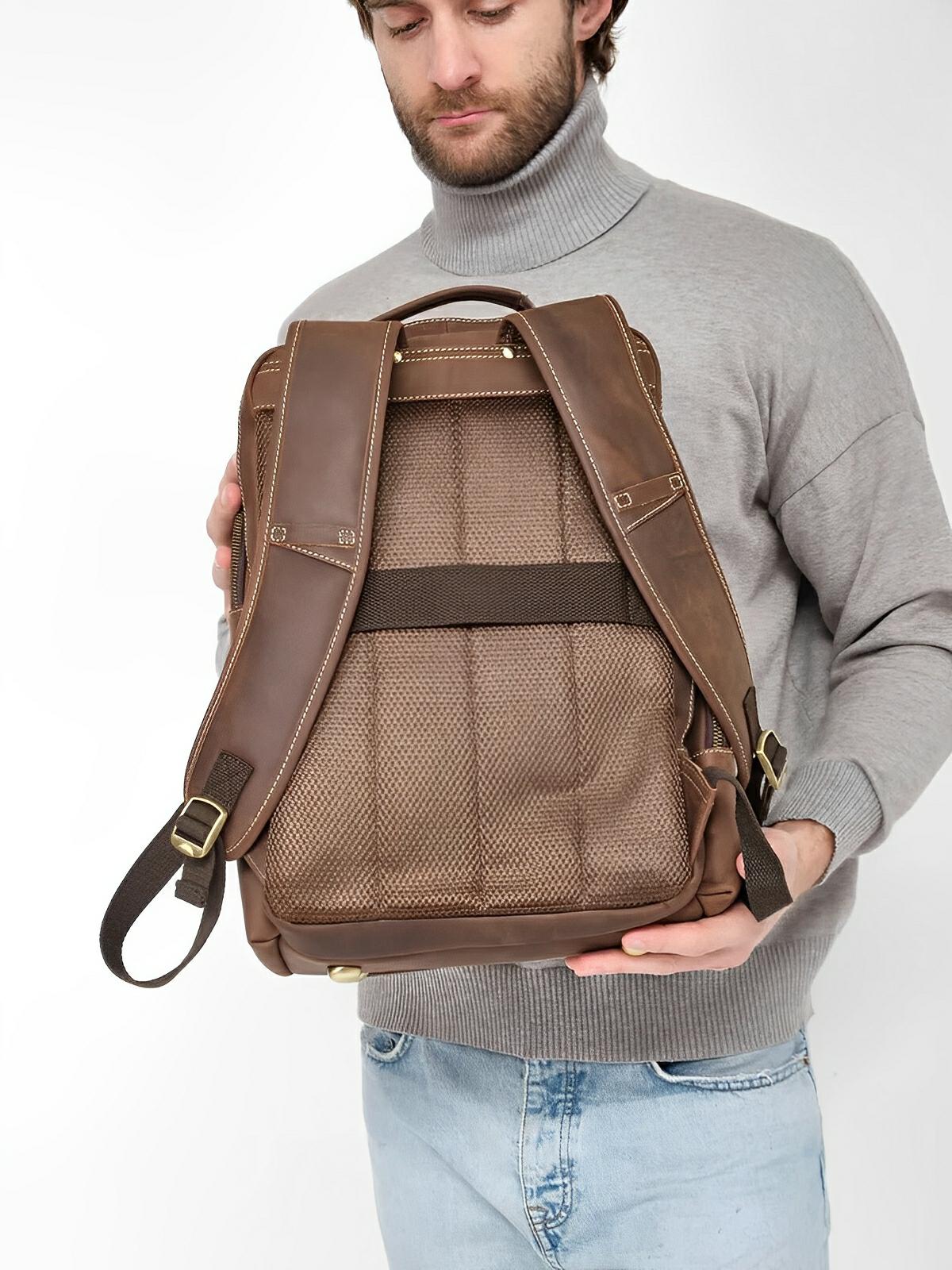 Sac à dos en cuir véritable au style vintage, à grande capacité, adapté au voyage, modèle Wilfrid - Sac à dos - Marron