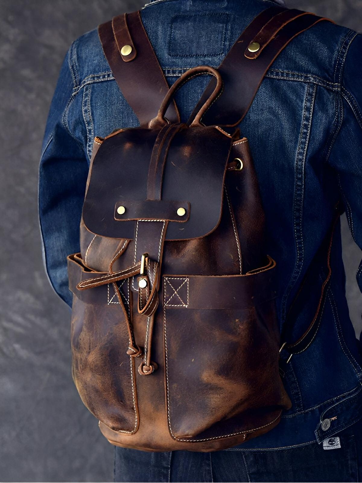 Sac à dos en cuir, vintage, baroudeur urbain, modèle Eudes - Sac à dos - Café