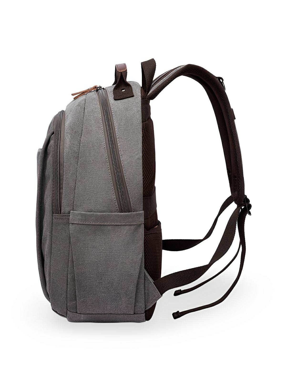 Sac à dos en toile canvas, grande capacité, bretelles rembourrées, design unisexe, modèle Charlie - Sac à dos - Gris