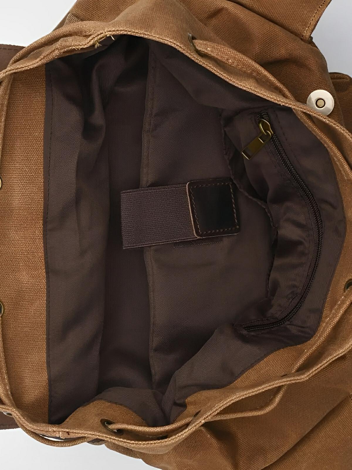 Sac à dos en toile cirée et cuir à grande capacité, imperméable et pratique, modèle Médéric - Sac à dos - Marron