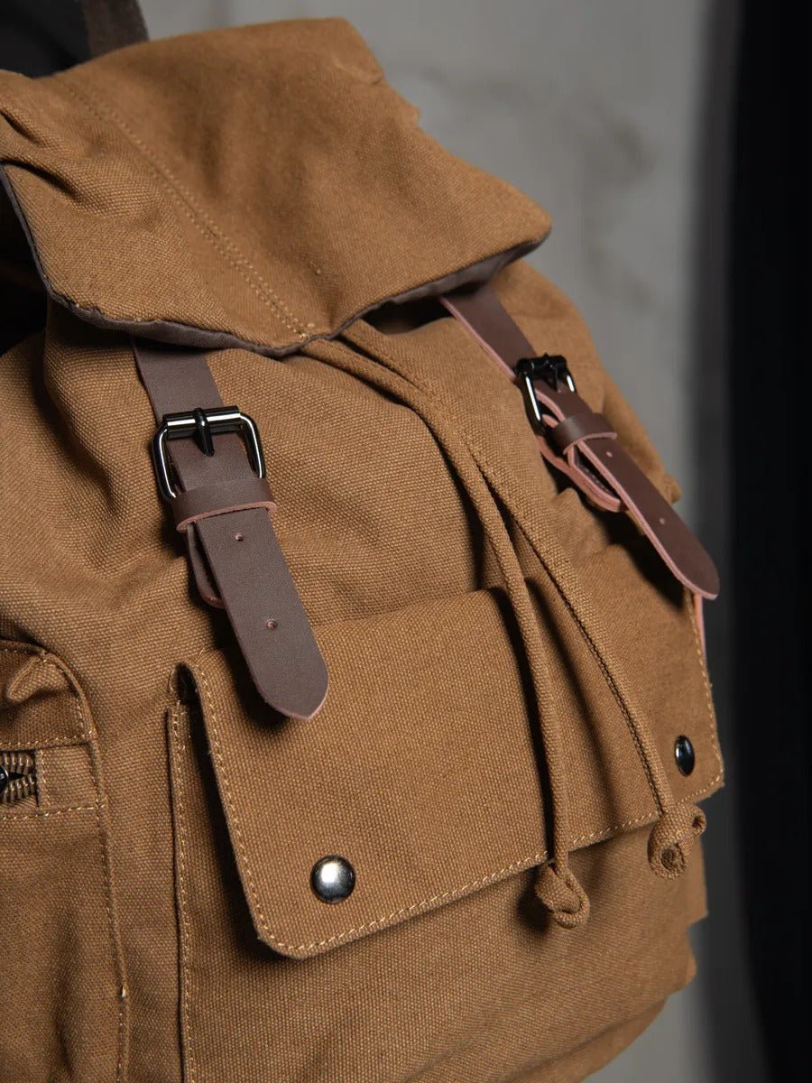 Sac à dos en toile, multi - compartiments, au style vintage, modèle Domitien - Sac à dos - Noir