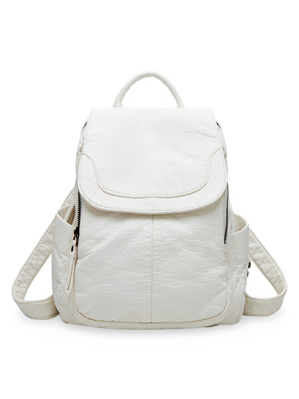 Sac à dos femme, design moderne, simili vegan, léger, spacieux, usage quotidien, voyage, travail, modèle Kaella - Sac à dos - Blanc