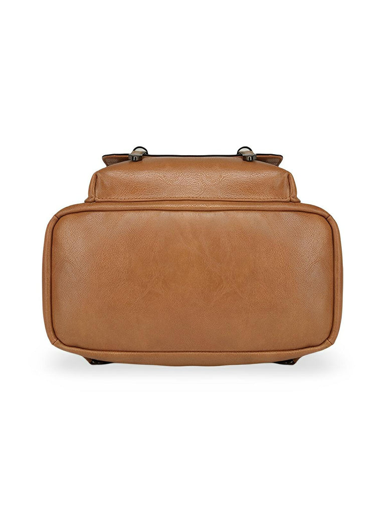 Sac à dos femme en Simili Vegan, multi - poches, bandoulière ajustable, style rétro, modèle Ilona - Sac à dos - Camel