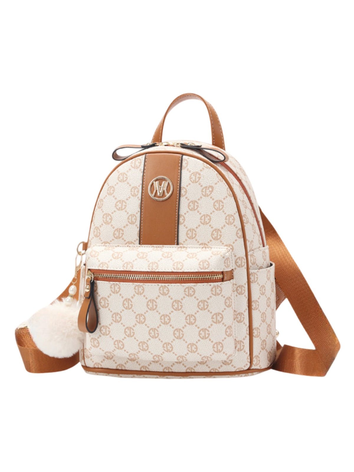 Sac à dos femme, format moyen, simili vegan, usage quotidien, compartiments multiples, design monogramme, modèle Pernelle - Sac à dos - Marron
