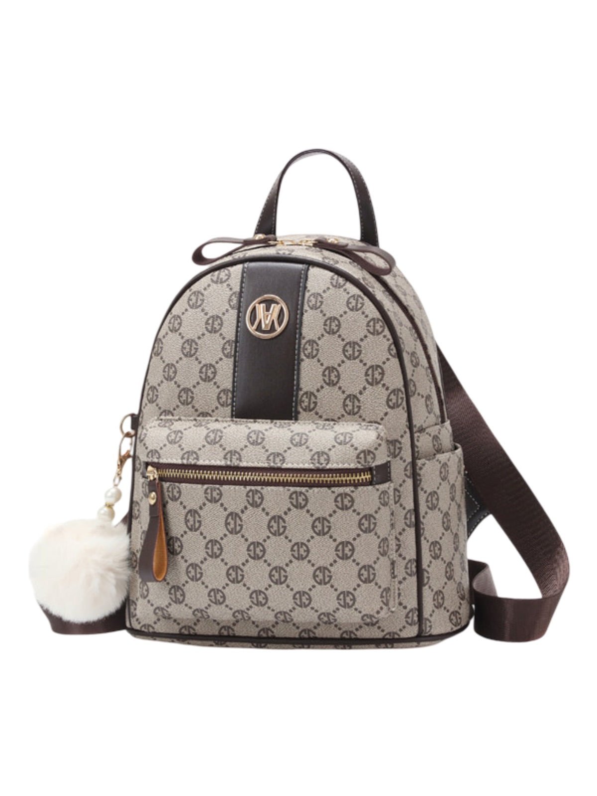 Sac à dos femme, format moyen, simili vegan, usage quotidien, compartiments multiples, design monogramme, modèle Pernelle - Sac à dos - Noir