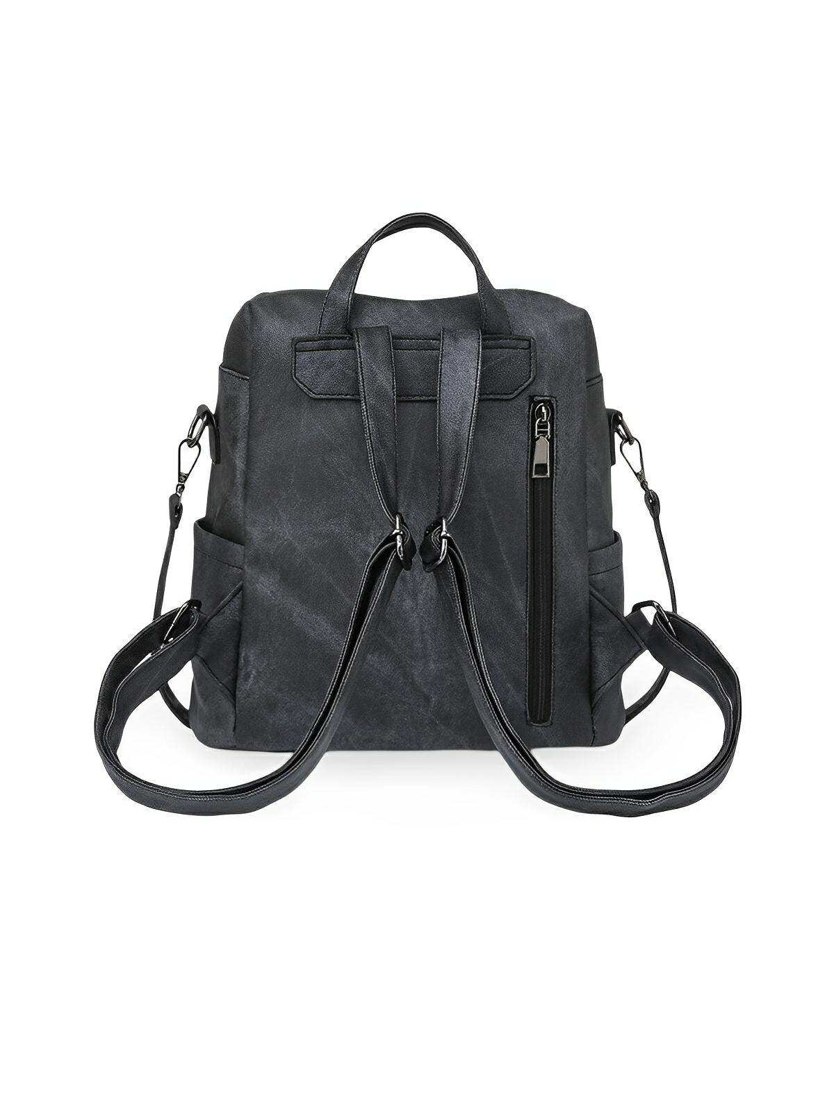 Sac à dos femme, grand format, simili vegan effet vieilli, sac convertible, multi - poches, casual chic, modèle Laurie - Sac à dos - Noir