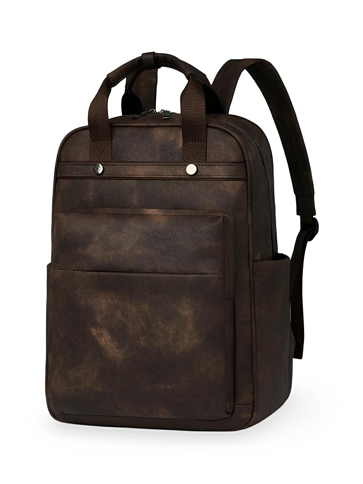Sac à dos femme grande capacité, simili vegan, multifonctionnel, voyage, urbain, poches multiples, modèle Delphine - Sac à dos - Café