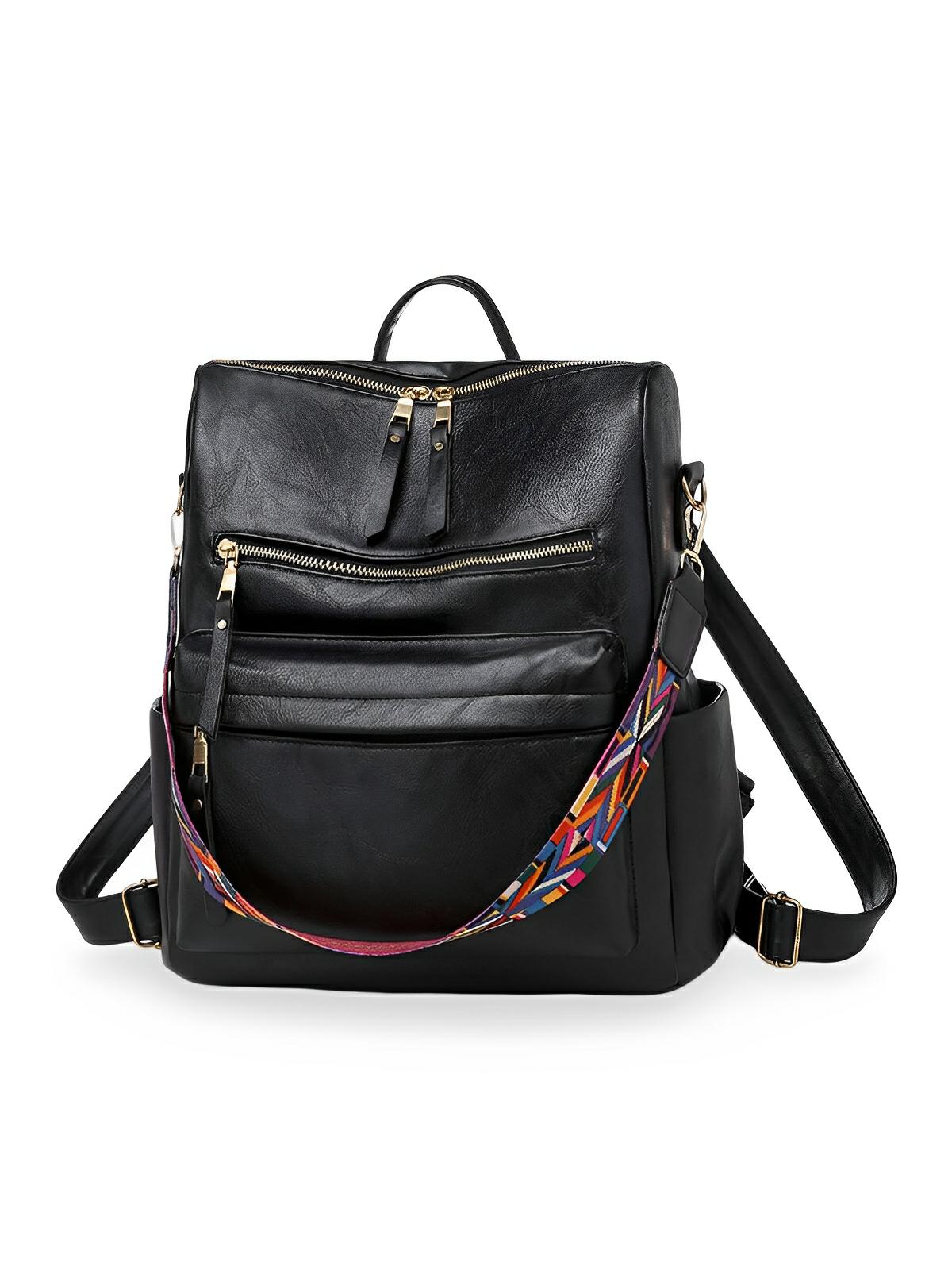 Sac à dos femme grande capacité, simili vegan souple, multi - poches, style, modèle Val - Sac à dos - Noir