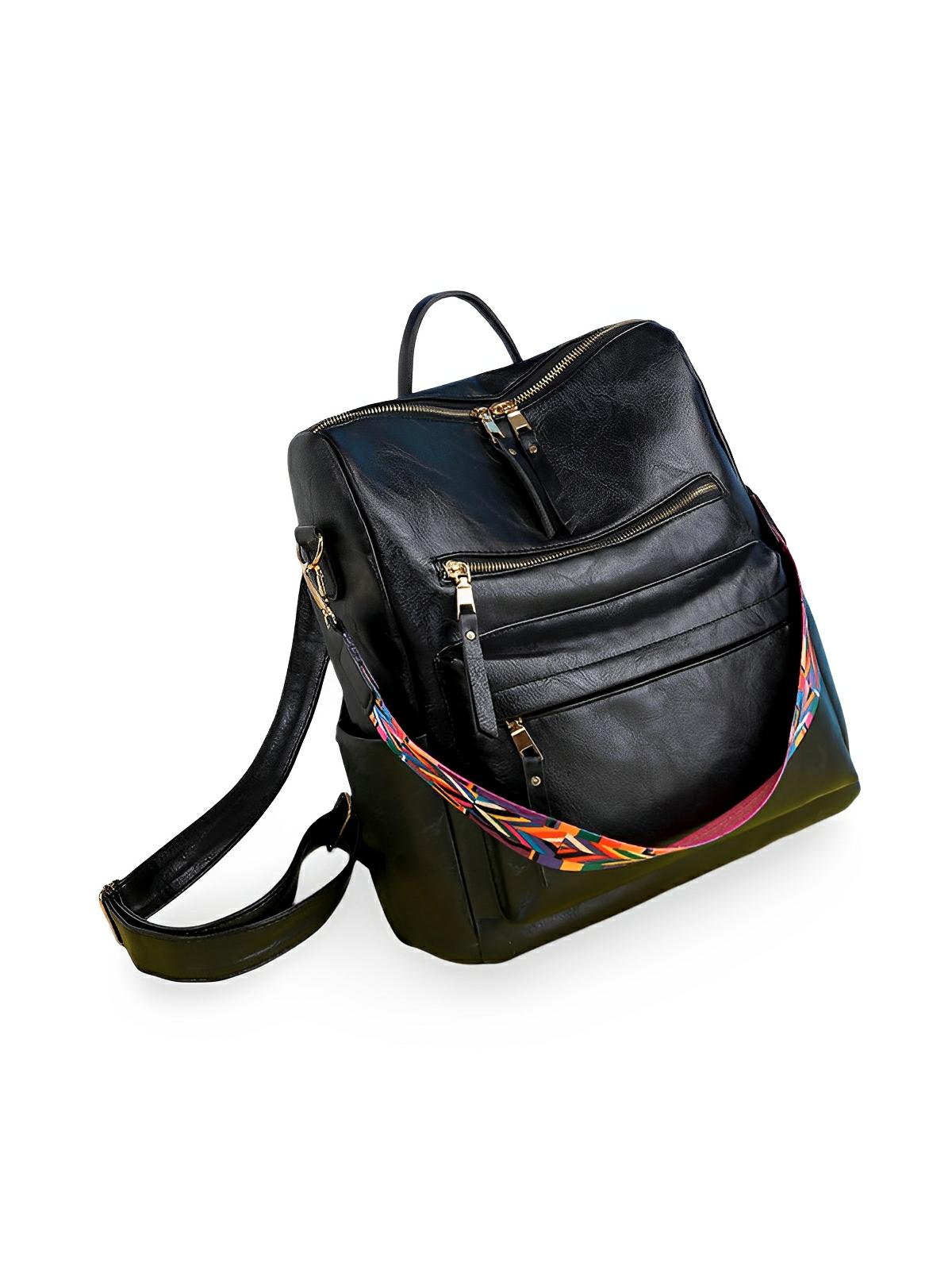 Sac à dos femme grande capacité, simili vegan souple, multi - poches, style, modèle Val - Sac à dos - Noir