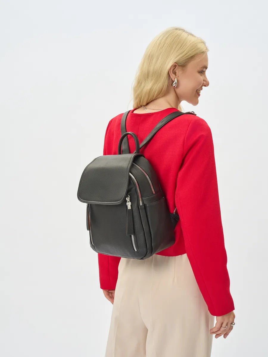 Sac à dos femme, sac PU, petit format, compartiment ordinateur, résistant, usage quotidien, modèle Floride - Sac à dos - Noir