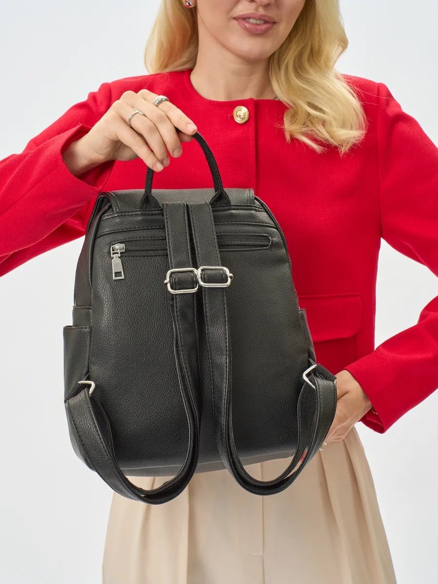 Sac à dos femme, sac PU, petit format, compartiment ordinateur, résistant, usage quotidien, modèle Floride - Sac à dos - Noir